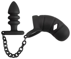 Black Velvet Cock cage with butt plug