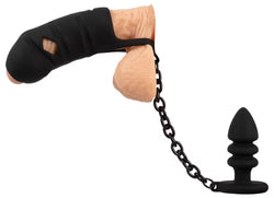 Black Velvet Cock cage with butt plug