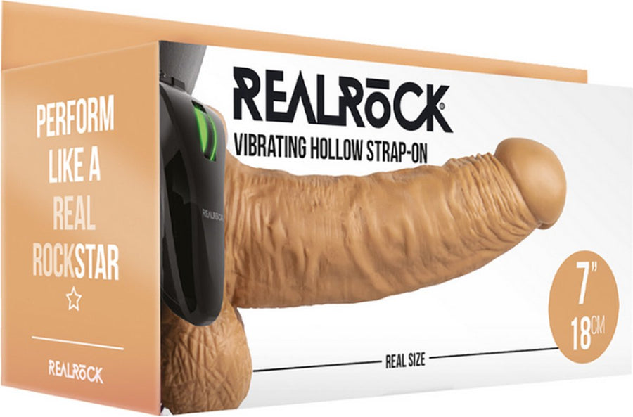 RealRock Vibrating Hollow Strap-On with Balls Tan