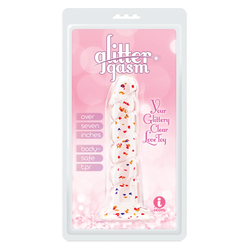 Glittergasm Dildo Red Orange Yellow Swirl 7"
