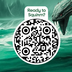 QR code with 'Ready to Squirm?' text over a green background with a creature-like figure.