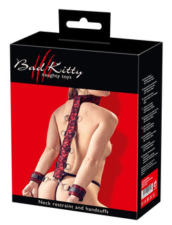 Bad Kitty Neck Restraint & Handcuffs Black & Red