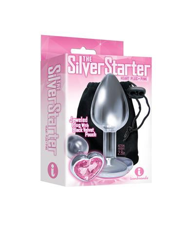 Silver Starter Heart Bejeweled Steel Plug Pink