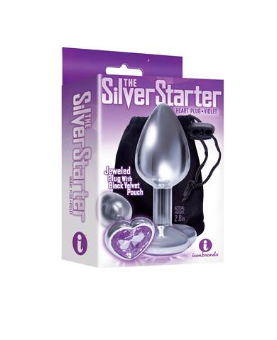 Silver Starter Heart Bejeweled Steel Plug Violet