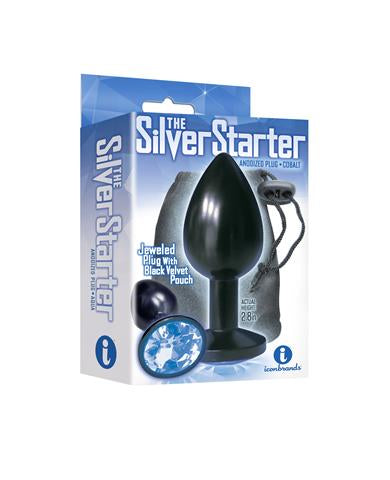 Silver Starter Bejeweled Steel Plug Cobalt