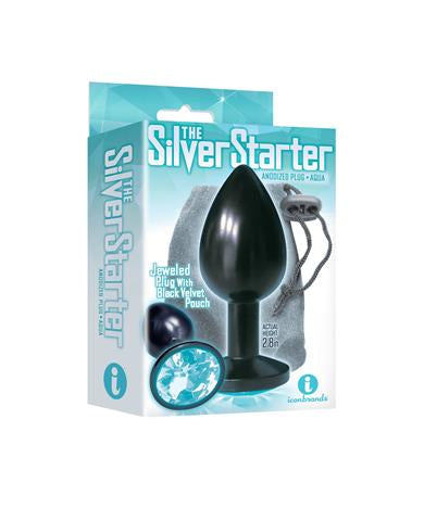 Silver Starter Bejeweled Steel Plug Aqua