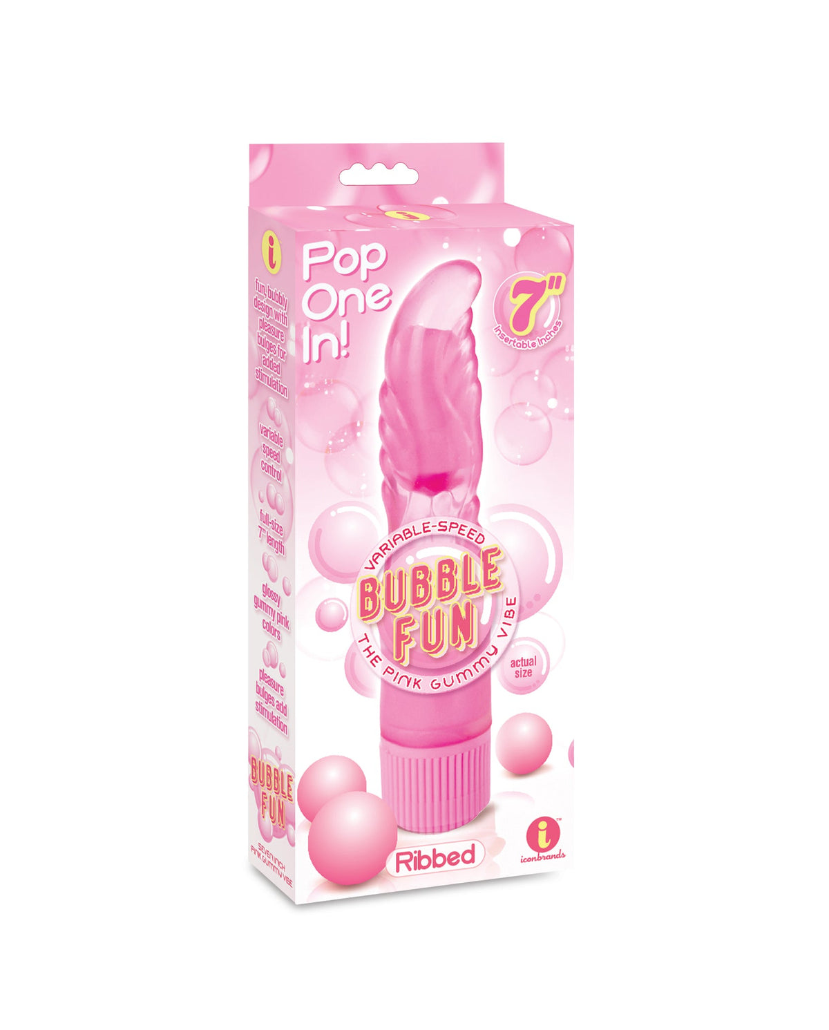 Bubble Fun Ribbed Gummy Vibrator 7" Pink