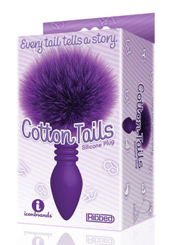 Cotton Tails silicone plug packaging with purple silicone plug on a white background
