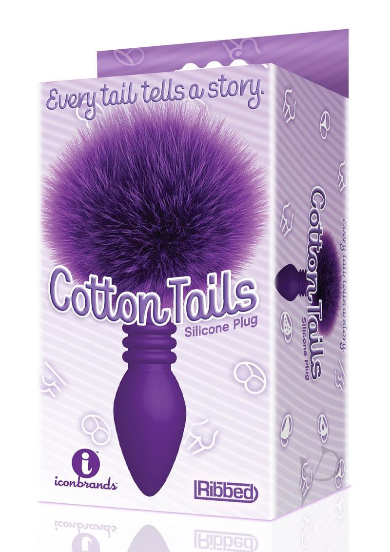 Cotton Tails silicone plug packaging with purple silicone plug on a white background