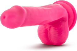Neo Dual Density Cock with Balls Neon Pink 6"
