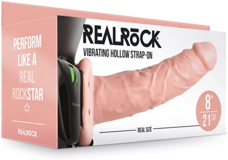 RealRock Vibrating Hollow Strap-On 8 inch Flesh