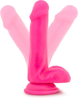 Neo Dual Density Cock with Balls Neon Pink 6"