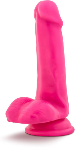Neo Dual Density Cock with Balls Neon Pink 6"