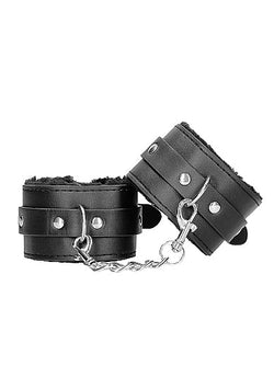 Plush Leather Handcuffs Adjustable Black