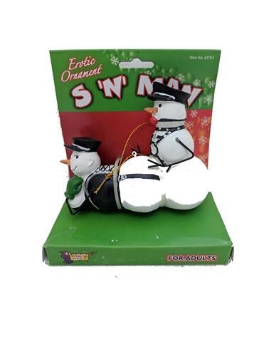 Snowman ornament with a saddle and bridle packaging labeled 'S'N'Max' on a white background.