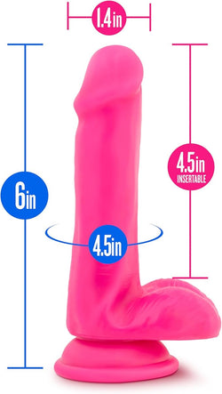 Neo Dual Density Cock with Balls Neon Pink 6"