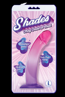 Product packaging with a purple and pink design on a black background