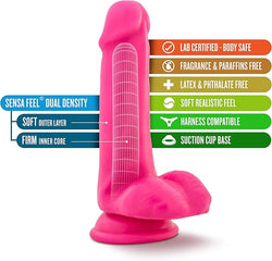 Neo Dual Density Cock with Balls Neon Pink 6"
