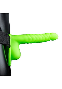 RealRock Ribbed Hollow Strap-On Glow in the Dark 8"