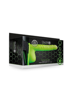 RealRock Ribbed Hollow Strap-On Glow in the Dark 8"