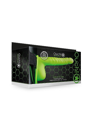 RealRock Ribbed Hollow Strap-On Glow in the Dark 8"