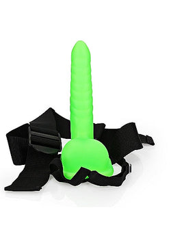 RealRock Ribbed Hollow Strap-On Glow in the Dark 8"