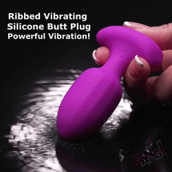 Ribbed Vibrating Silicone Butt Plug - Purple