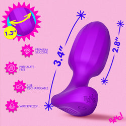 Ribbed Vibrating Silicone Butt Plug - Purple