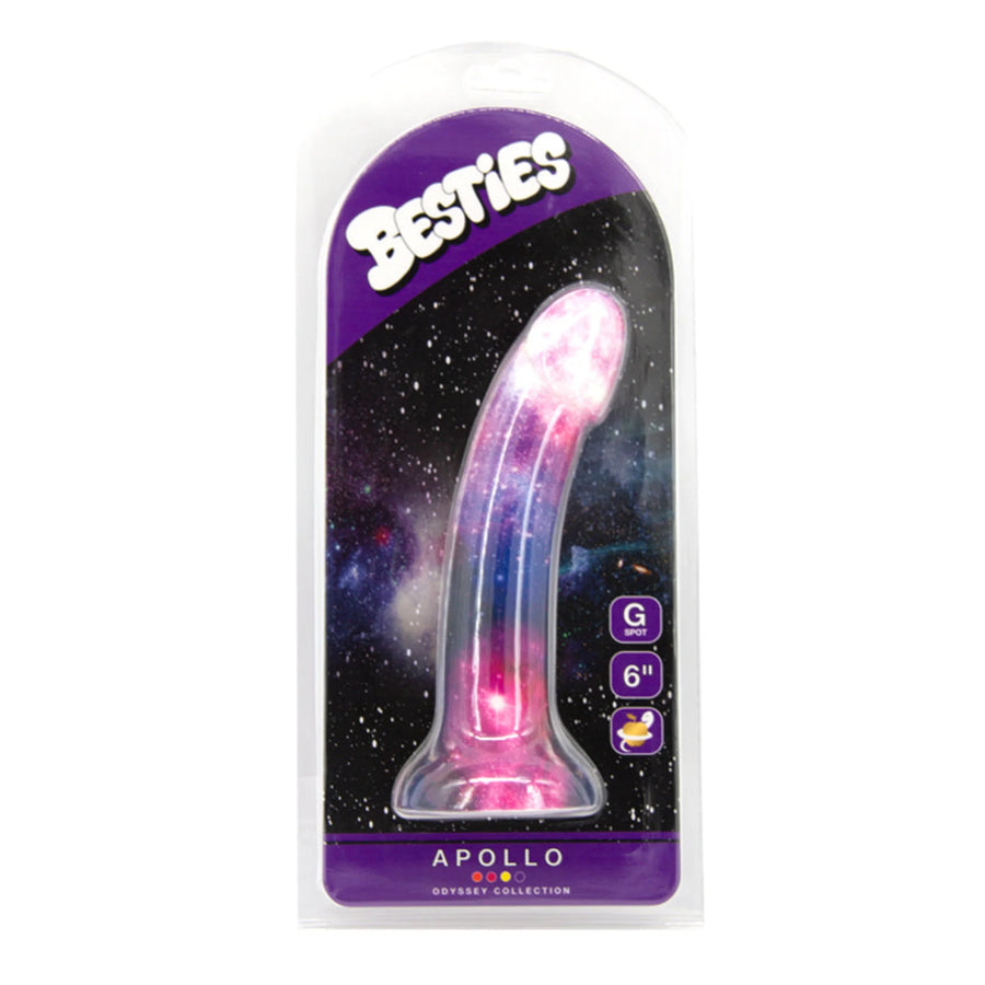 Pink and purple toy with 'Besties' branding on a white background