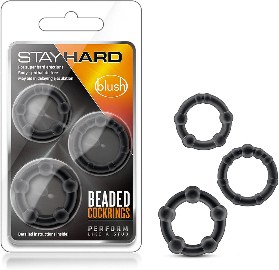 Stay Hard Beaded Cock Rings Black