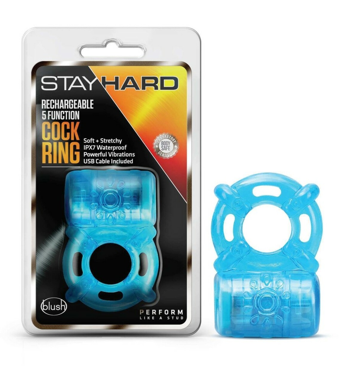Stay Hard Rechargeable 5-Function Cock Ring Blue
