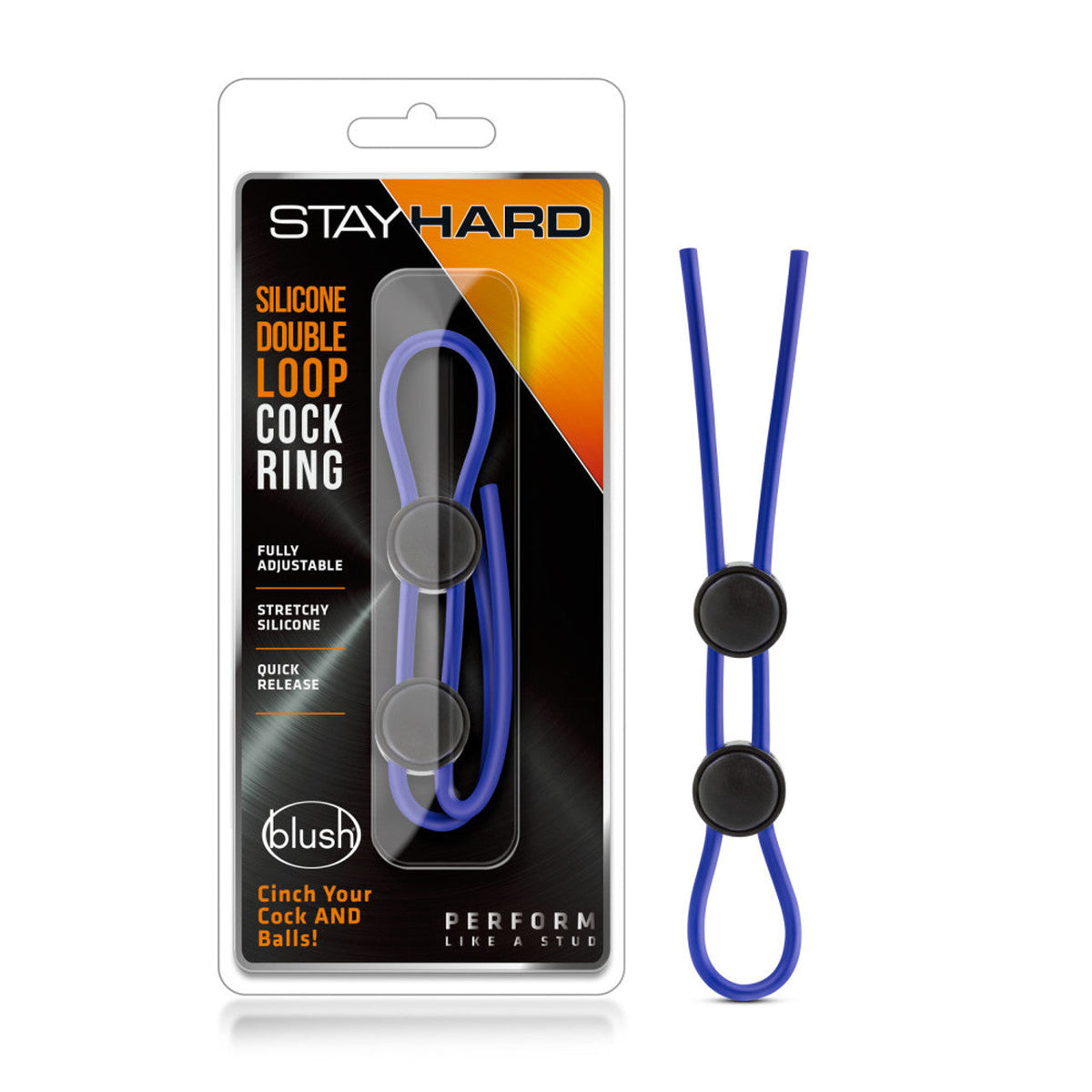 Stay Hard Silicone Double Loop Ring Blue
