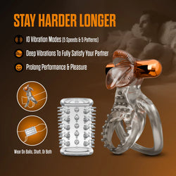 Stay Hard Vibrating Cock Ring & Sleeve Blue