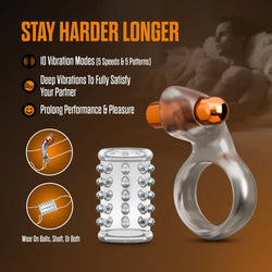 Stay Hard Vibrating Cock Ring & Sleeve Black