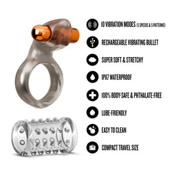 Stay Hard Vibrating Cock Ring & Sleeve Black
