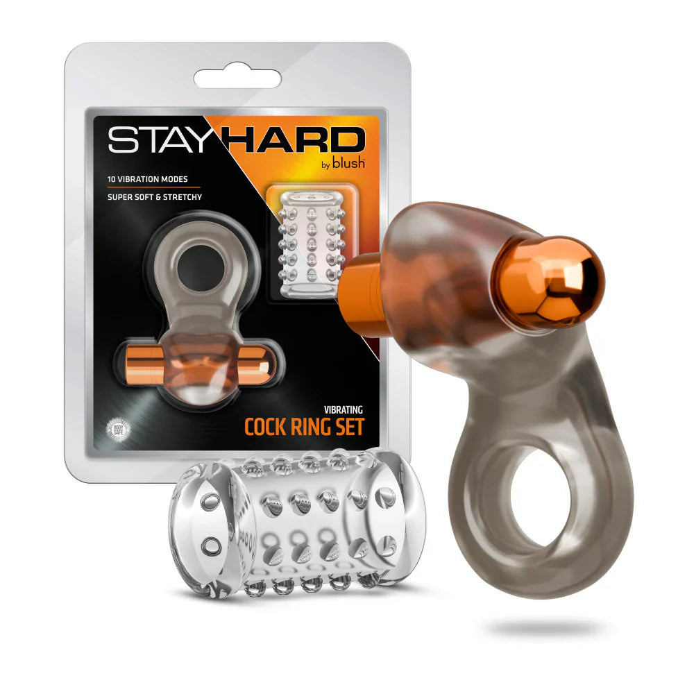 Stay Hard Vibrating Cock Ring & Sleeve Black