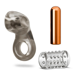 Stay Hard Vibrating Cock Ring & Sleeve Black