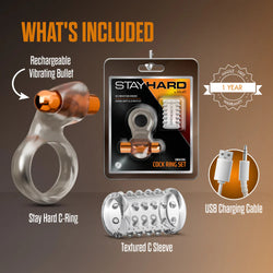 Stay Hard Vibrating Cock Ring & Sleeve Black