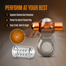 Stay Hard Vibrating Cock Ring & Sleeve Black
