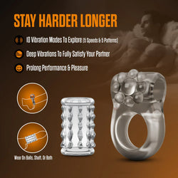 Stay Hard Vibrating Cock Ring & Sleeve Clear