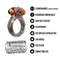 Stay Hard Vibrating Cock Ring & Sleeve Clear