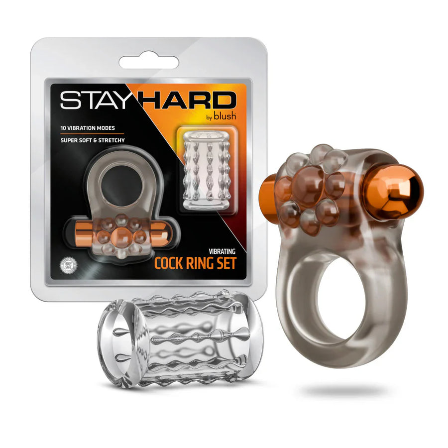 Stay Hard Vibrating Cock Ring & Sleeve Clear