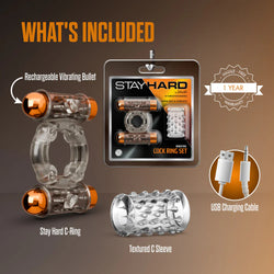 Stay Hard Cock Ring Set Sleeve & 2 Bullets