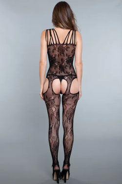 Floral Crisscross Crotchless Bodystocking QS
