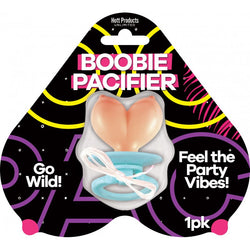 Packaged 'Boobie Pacifier' with colorful design and text on a white background