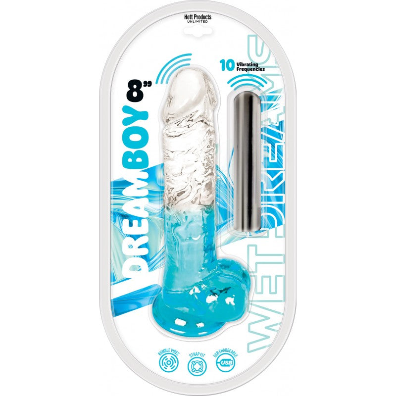 Dream Boy 8" Jelly Vibrator Clear/Aqua