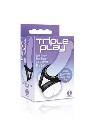 Triple Play 3-Function TPR Cock Ring Black
