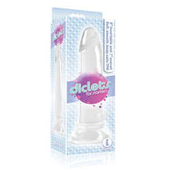 A clear, smooth, 7-inch dildo with realistic veins and a strong suction cup base, packaged in a box with a playful design.
