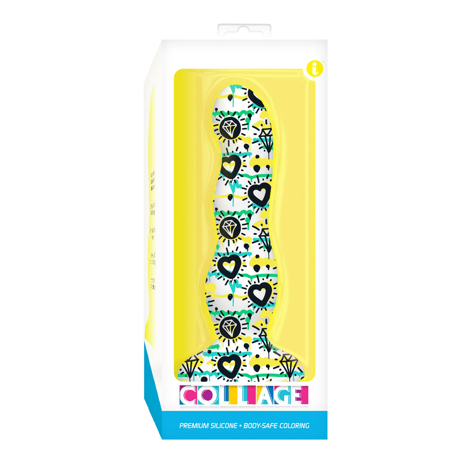 Diamonds & Hearts Silicone Curvy Dildo 7"
