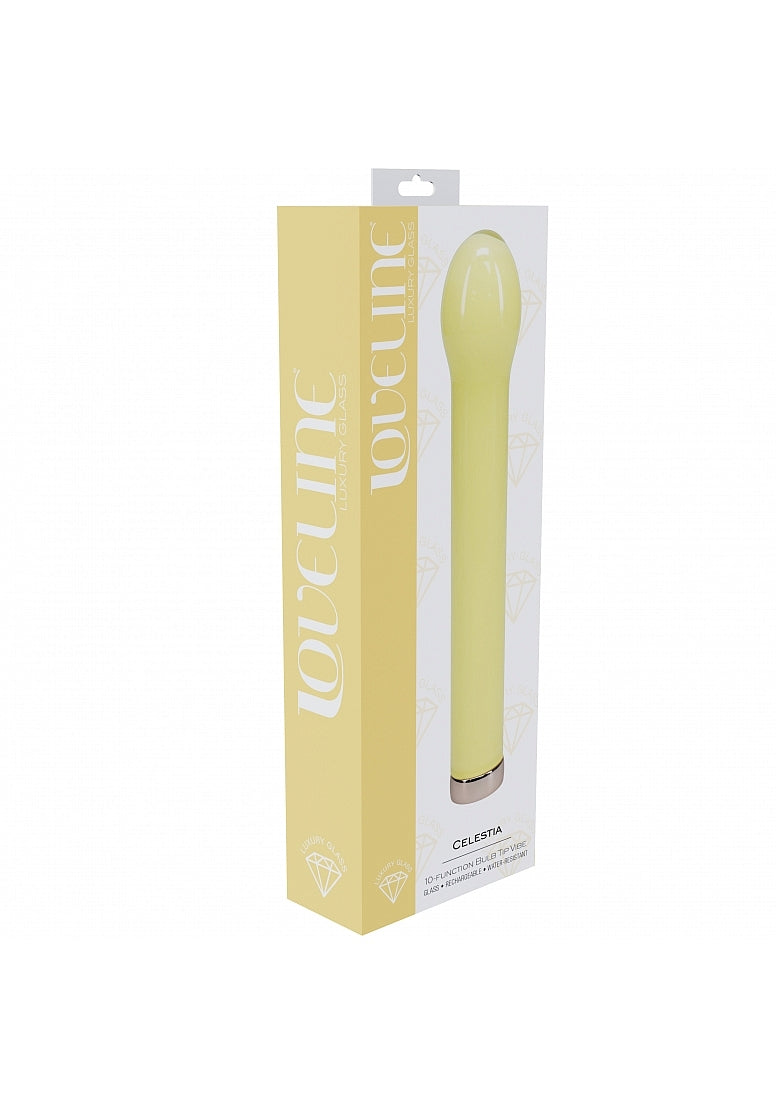 LoveLine - Glass - Celestia - Rechargeable - 10 Function - 6.3" Bulb Tip Vibrator - Yellow